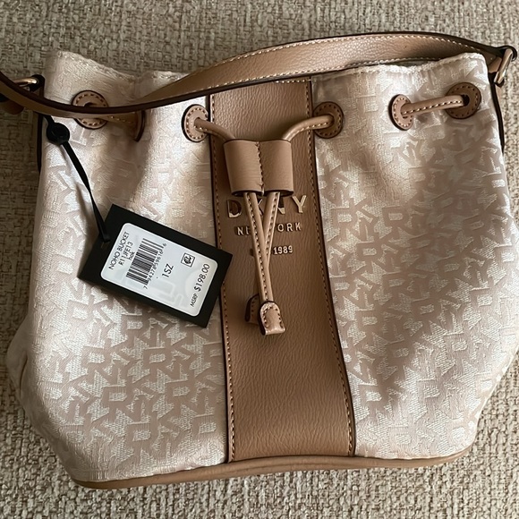 DKNY Beige Canvas and Faux Leather Logo Print Purse - Picture 3 of 12